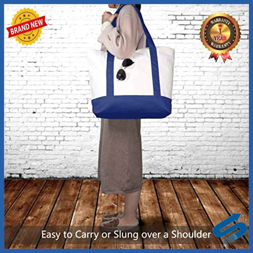 Reusable Canvas Tote Bags Multi-Purpose Grocery Shopping Zipper Closure Durable